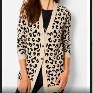 J. Jill Leopard Print Button Front Relaxed Fit Soft Cardigan Sweater Cream